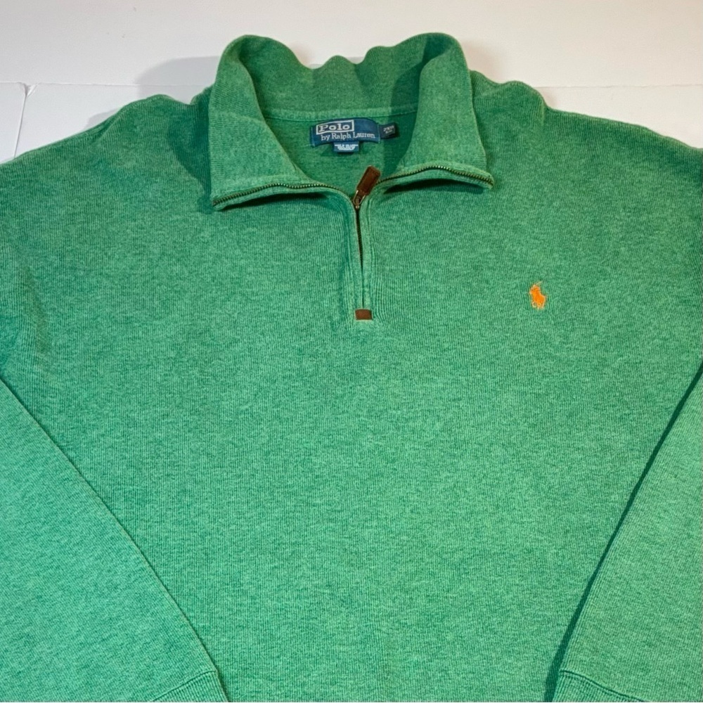 Polo Ralph Lauren 1/4 Zip Sweater Men 2XB Green Cotton Pony Preppy Estate Rib